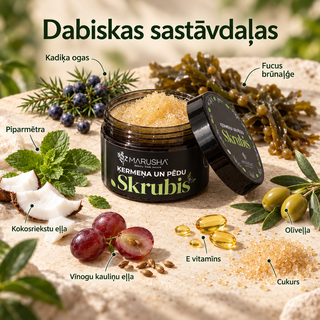 MARUSHA Ķermeņa skrubis un tā dabiskais sastāvs ar izejvielu uzskaitījumu