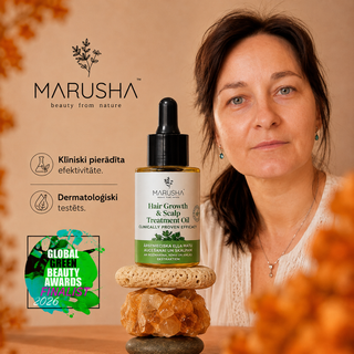 Marusha Rozarīna eļļa matu augšanai un pret matu izkrišanu ar Global green beauty apbalvojumu