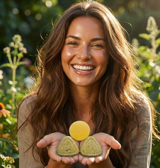 Sieviete un matu saknes stiprinoši cietie šampūni matu augšanai un sausiem matu galiem un cietie kondicionieri matu barošanai un mitrināšanai