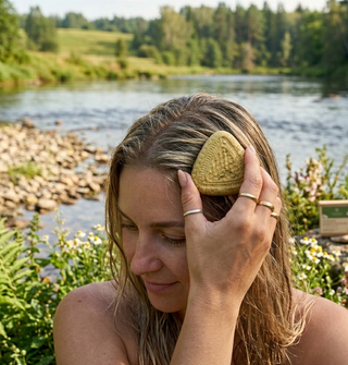 Sievietes matos cietās šampūnziepes brīvā dabā