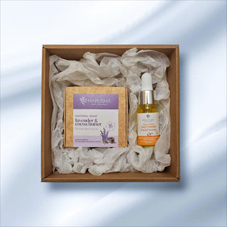 Marusha natural skincare products in a gift box with a soft white background