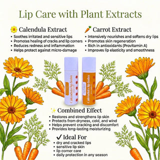 Lip care benefits with calendula and carrot extracts in lip balm