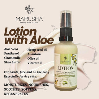 Marusha lotion with aloe vera bottle on a light background