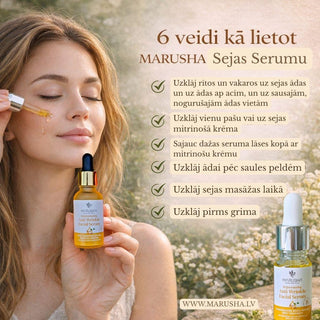Marusha dabīgs sejas serums pret grmbām un pieci veido kā pareizi lietot sejas serumu