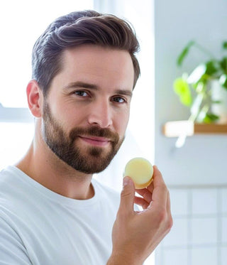 Dabīgas skūšanās ziepes vīrietim rokās 